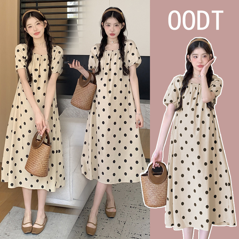 plus size Loose Cotton Linen Polo Dot Pregnant Women dress Pocket Skirt