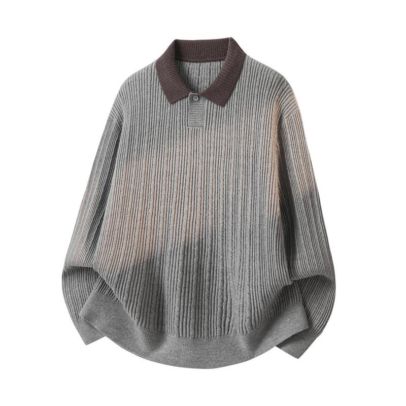Men's color-blocked, ribbed knit sweater with a contrasting collar, perfect for a stylish and casual fall/winter look Men's color-blocked, ribbed knit sweater with a contrasting collar, perfect for a stylish and casual fall/winter look