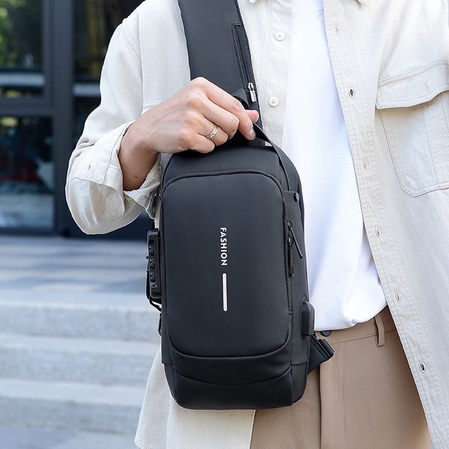 Bolso de pecho transfronterizo, bolso de moda para hombres, bolso de hombro de tela Oxford, bloqueo de código deportivo, espalda ocio, pecho