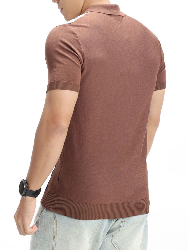 Verano de alta calidad semi-cremallera jersey polo de hielo para hombre limpio ajuste ligero viento de contraste chaqueta rayada para hombre image 3