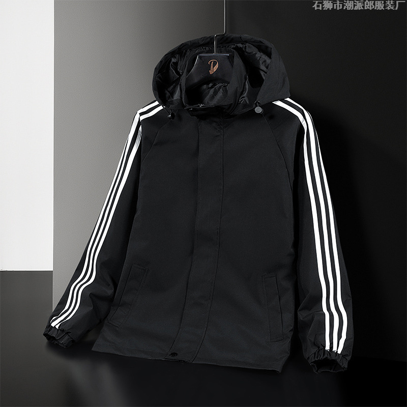 Men's Jacket New Spring and Autumn Trendy Brand Hooded Jacket Three-Stripe Trendy Sports Casual Top Autumn Outfit