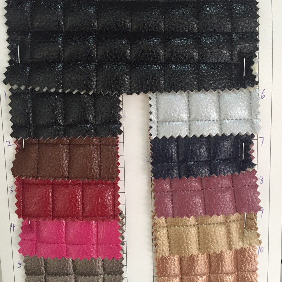 热销荔枝纹PVC皮革面料拉毛底卷材刺绣海绵绗缝绣花软包正格子