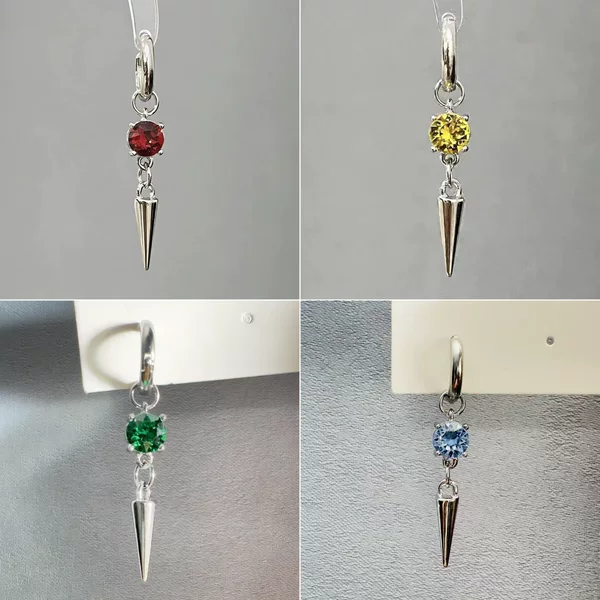 Colorful Zircon Pointed Copper Ear Clips, Niche Sweet-Cool Style Earrings, Available in Multiple Colors, Personalized Long Pendant Earrings