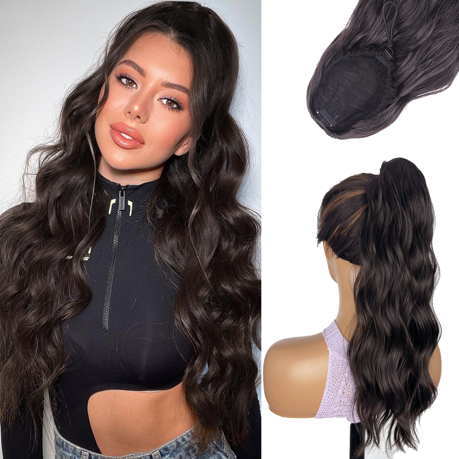 Transfronterizo europeo y americano 18 pulgadas ondulado cabello de cola de caballo natural realista agarrar clip cabello de cola de caballo flojo trenza