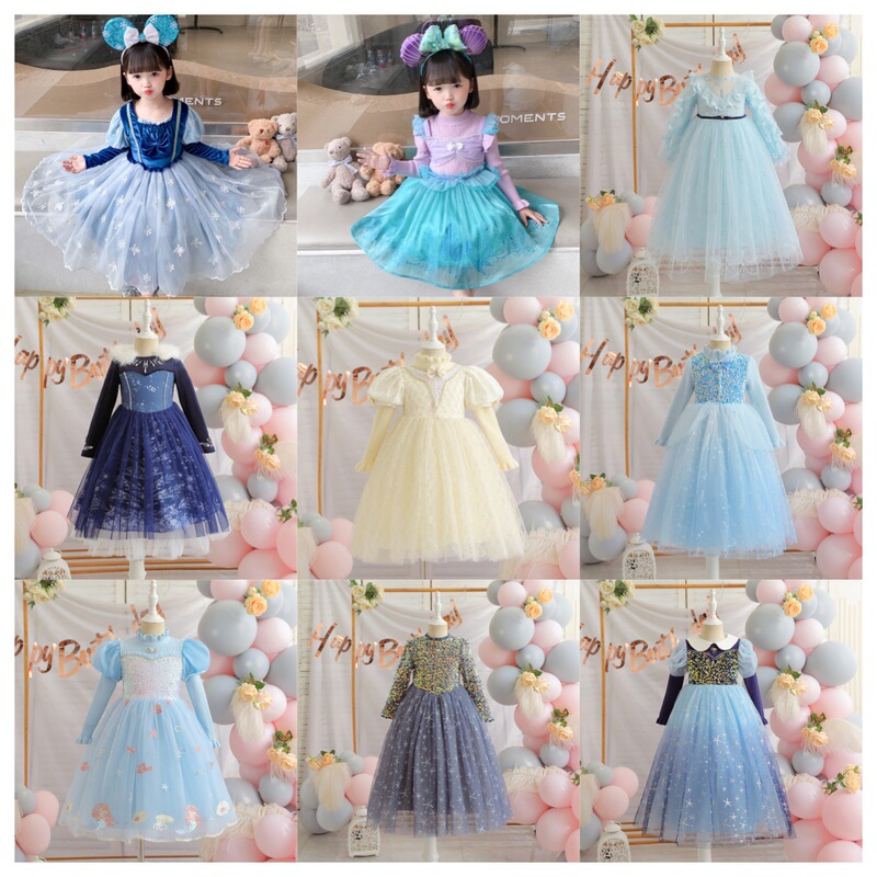 Long-sleeved, discounted clearance sale: stylish, puffy dresses for girls, including Anna and Elsa long-sleeved princess dresses