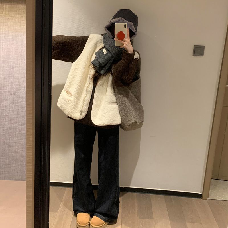 羊羔毛绒毛衣马甲背心外套女秋冬季2025新款感针织衫上衣套装