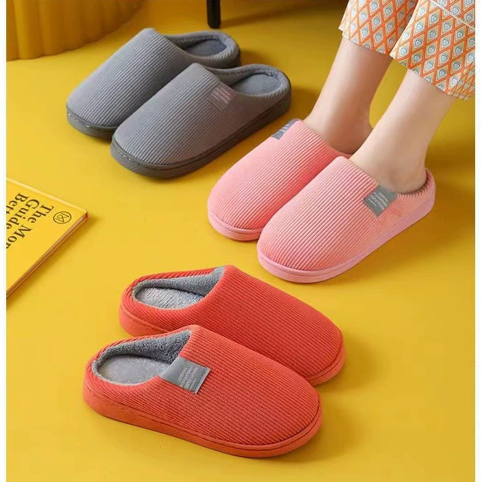 Новые осенне-зимние теплые вельветовые домашние хлопковые тапочки, женские домашние гостевые Тапочки, мужская хлопковая обувь на полуобернутом каблуке оптом