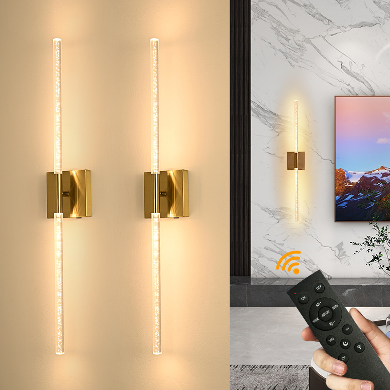 Cross-border rechargeable battery wiring-free wall lamp bedroom living room long endurance remote control three-color dimming source factory