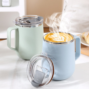 High-value sealed leak-proof coffee cup with lid suit 304 stainless steel mug girls high-grade thermos cup