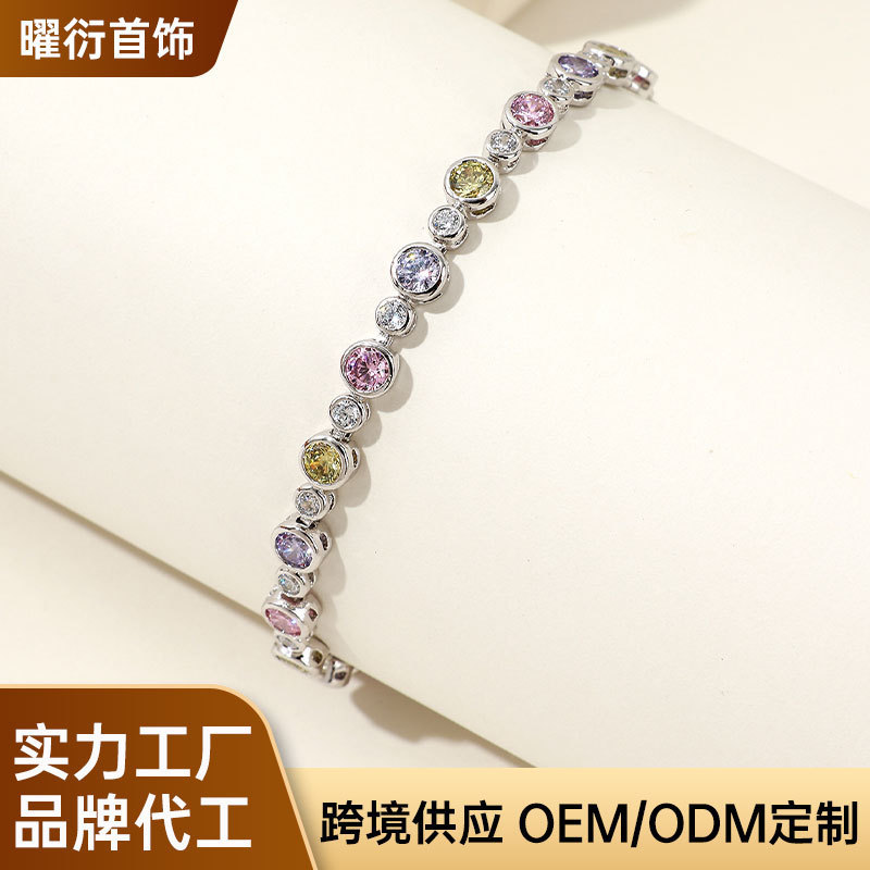European and American Aaa Colored Zircon Bracelets, White Gold Color-Preserving, High-End Fashion Women's Crystal Jewelry Earrings Wholesale