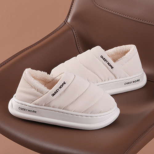 Cotton slippers with heel for women, autumn and winter 2024 new style, non-slip, waterproof down cloth plus velvet, warm confinement shoes that can be worn outside