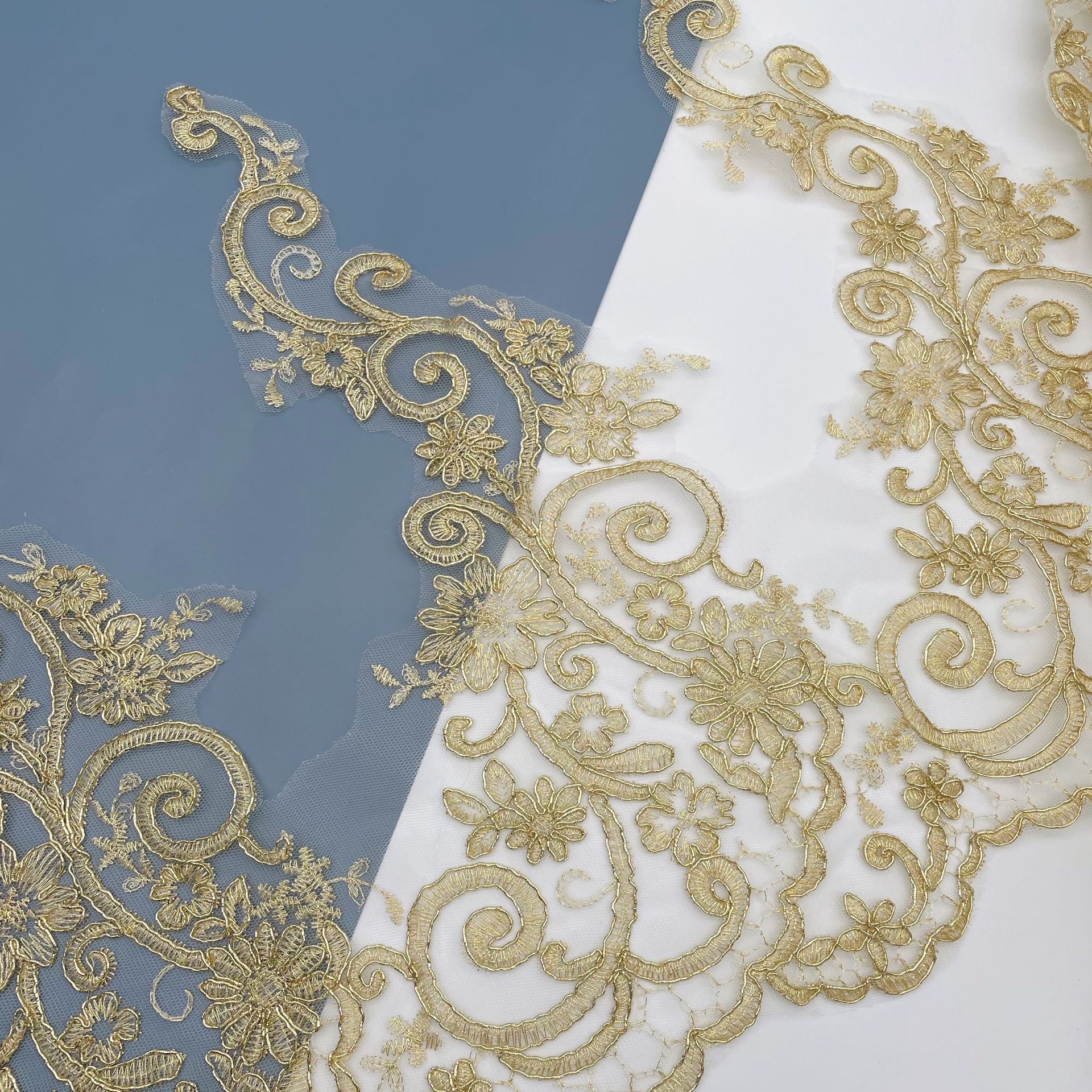 金色花边 服装辅料lacefabric 车骨金线网纱刺绣舞台服装饰36cm