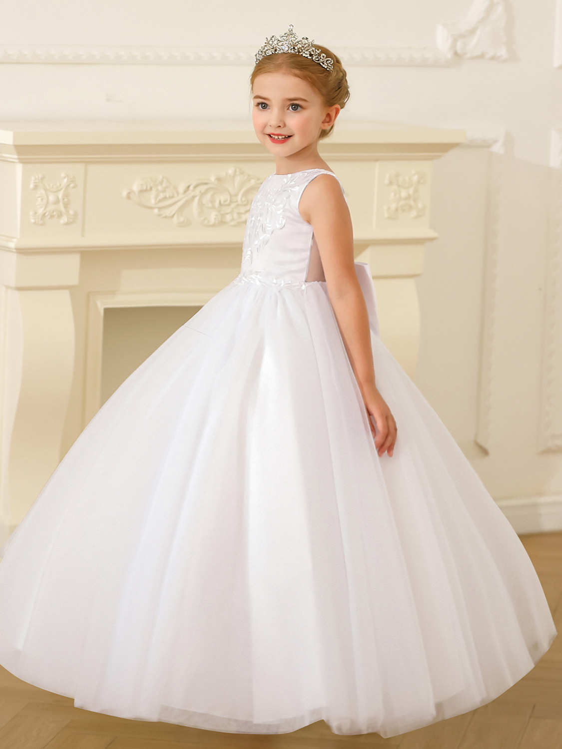 Nuevo Comercio exterior europeo y americano vestido de novia para niños niñas sin mangas encaje rendimiento cumpleaños piano princesa mullido vestido