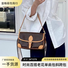 驴家包包老花法棍包Diane织带腋下包单肩斜跨时尚百搭钢五金芯片