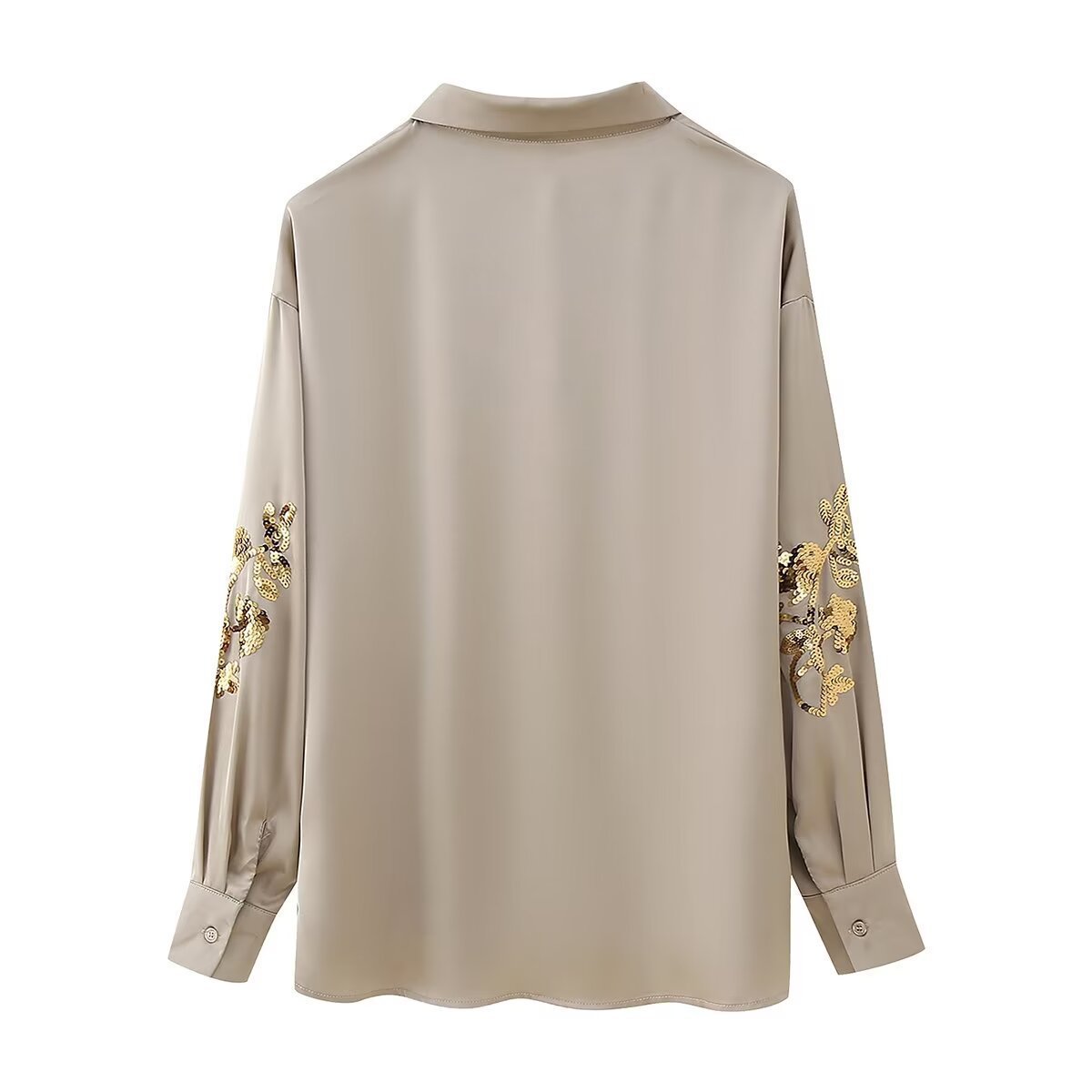 Abbigliamento donna completo camicia a maniche lunghe con paillettes ricamate e pantaloni_voghion.com