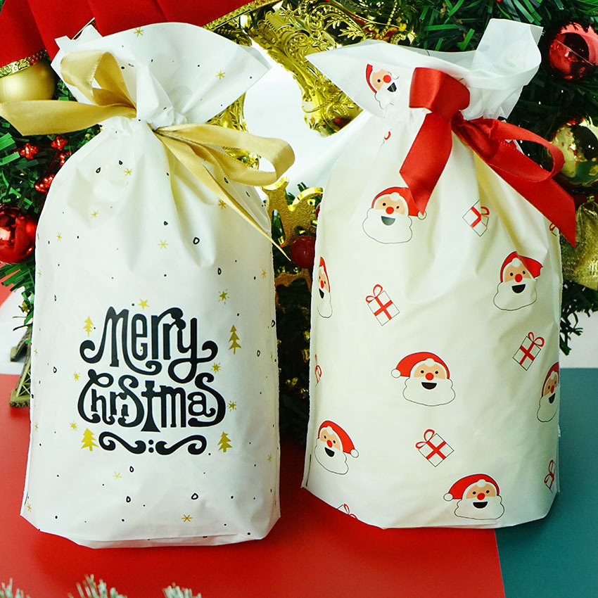 50个圣诞节老人merry图案抽绳袋糖果袋礼品包装袋塑料袋子束口袋