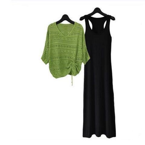 Dress 2020 Summer New Style Suspender Fairy Long Dress Hollow-Out Knit Top Two-Piece Set Thin Women's Fashion Trendy Outfit Dress 2020 Summer New Style Suspender Fairy Long Dress Hollow-Out Knit Top Two-Piece Set Thin Women's Fashion Trendy Outfit