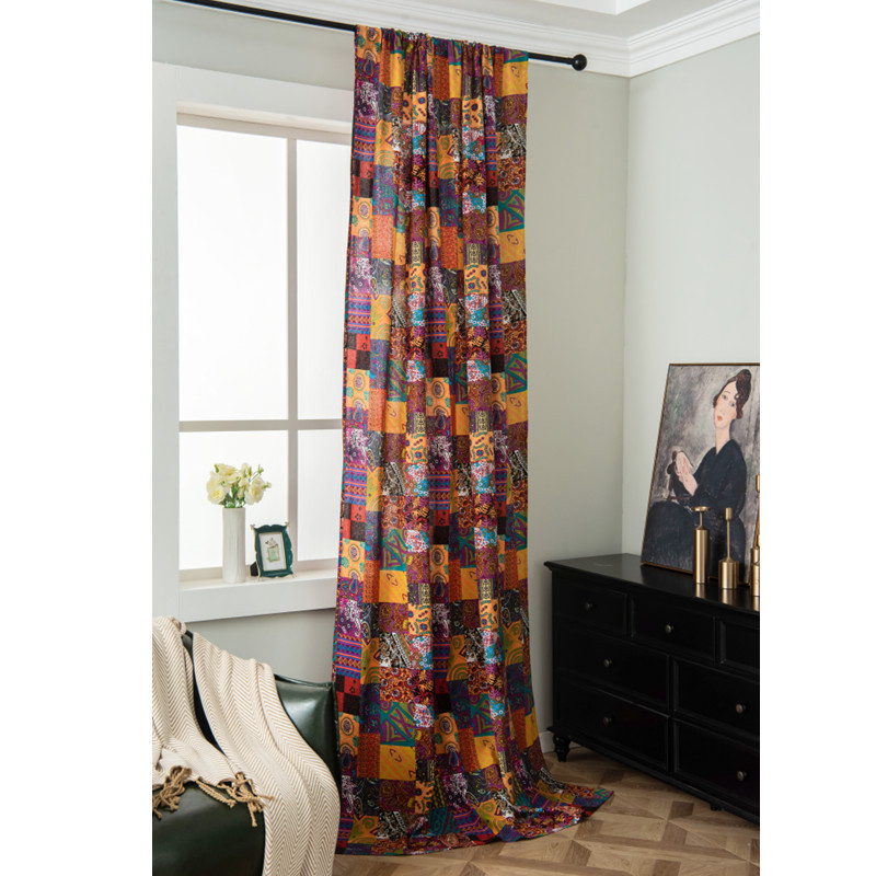 Le Xuan Show Homestay Curtain Bohemian Ethnic Cotton Linen Curtain Color Puzzle Retro Floating Curtain Wholesale