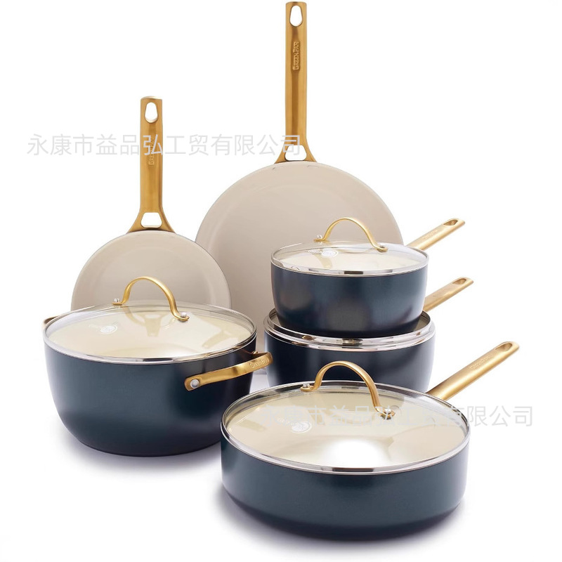 Conjunto de paneles transfronterizos antiadherentes, paneles de cocina de fondo plano domésticos, tres piezas, humo ligero, horno electromagnético con poco aceite, gas universal