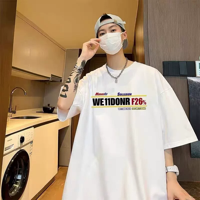 Ins американские уличные футболки с короткими рукавами для мужчин прилив летом свободный отдых плюс размер буквенные принты на одежду