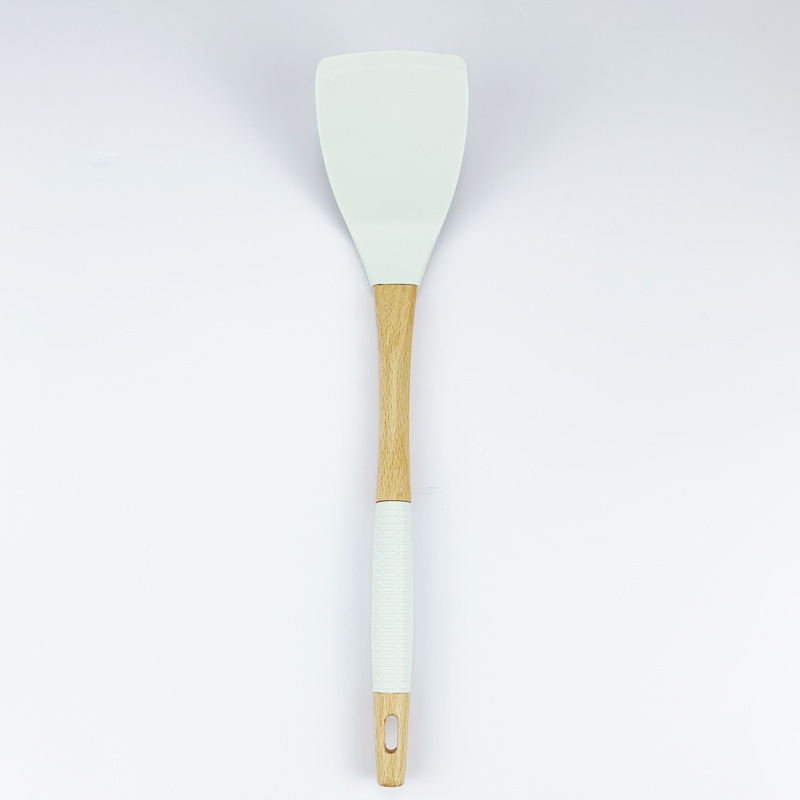 Juego de 7 piezas de utensilios de cocina con pala de silicona con mango de madera, herramientas de cocina de estilo nórdico, pala antiadherente, stock de fábrica