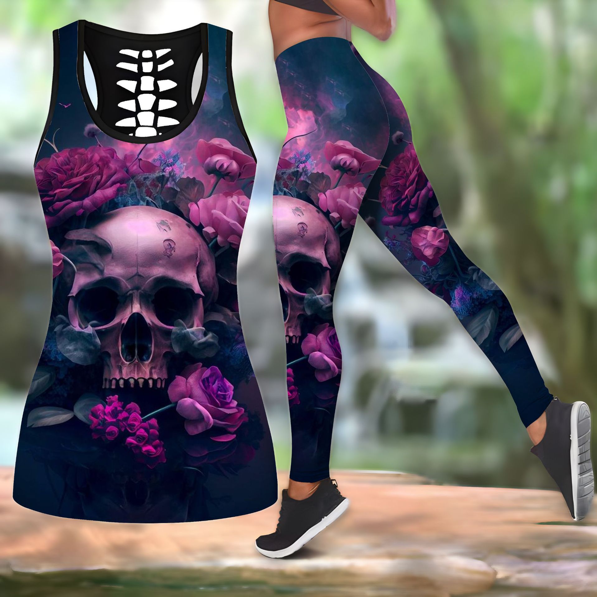 350g Weight Sleeveless Sleeve Length Spandex, Polyester Fabric Type Pant Co-ord Set Sets Type 2 Pieces Set Quantity Street, Sports Occasion U Neck Neckline Skinny Fit Type Halloween Festival Rose, Skull Pattern Summer, Spring Season Women's Gender Printing Design Hip-Hop, Streetwear Style Street Sports Women's Hip-Hop Streetwear Rose Skull Spandex Polyester Printing Pant Co-ord Set Pants Sets 1
