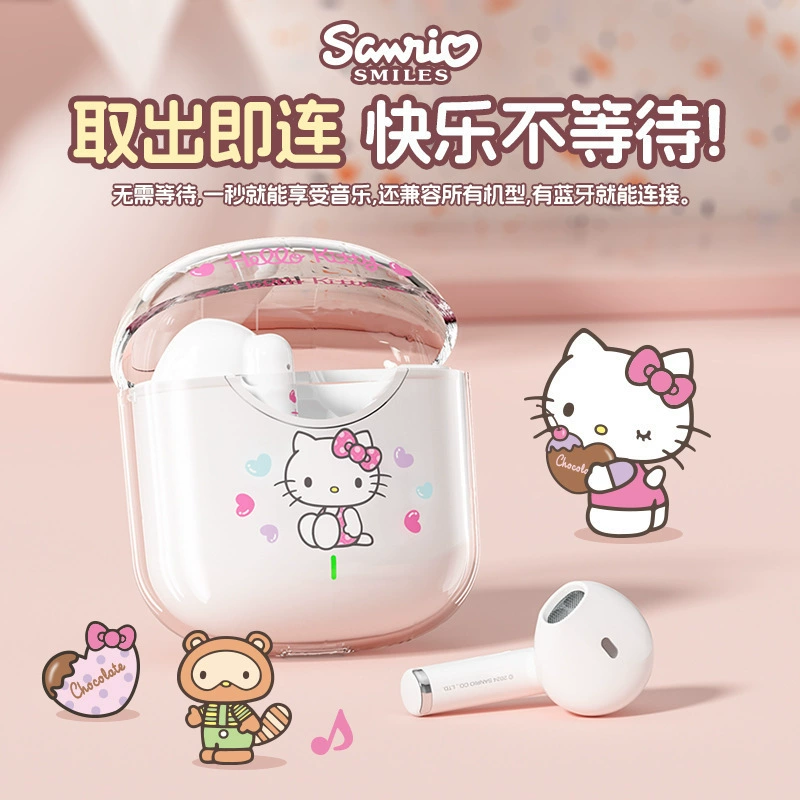 Оригинальные авторизованные Sanrio Kuromi беспроводные Bluetooth прозрачные наушники, новая модель для учениц, милая, высокая ценность