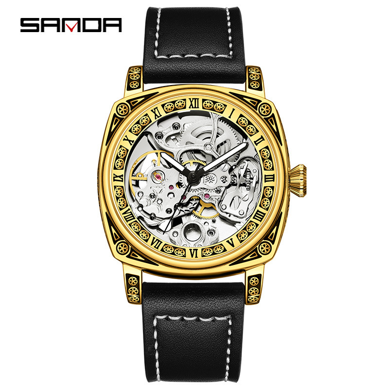 Sanda nuevo reloj hombres hueco reloj mecánico moda 7013 reloj mecánico automático niños reloj impermeable hombres