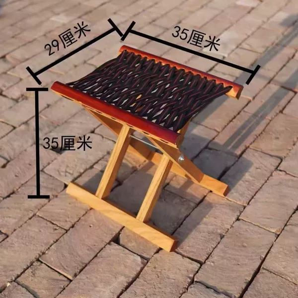 Acacia Wood Folding Stool, Portable and Practical for Barbecue, Home Use, School, Military Training, and Travel