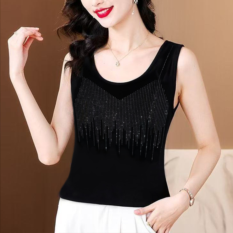 Fashion New Hot Rhinestone Camisole Women's Summer Suit with High Elasticity Large Size Bottoming Sleeveless Slimming Top