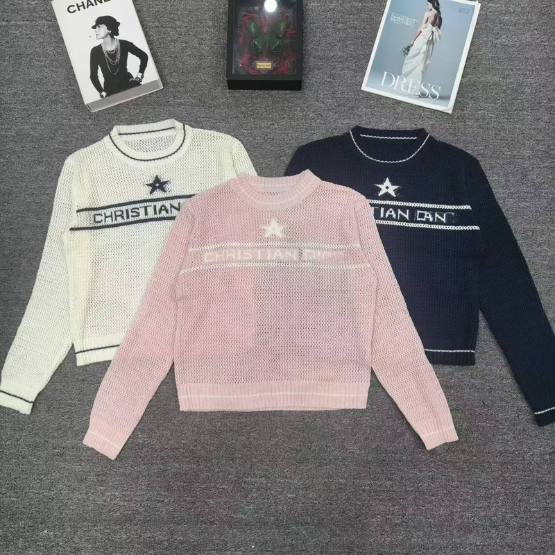 Dropshipping D-brand high-quality knitted long-sleeve hollow-out autumn-winter five-pointed star thick-thread lucky star sweater