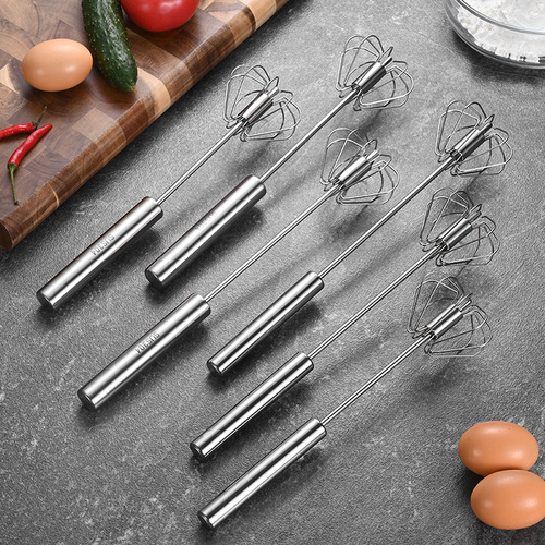 304 stainless steel large round tube handle semi-automatic egg beater, manual pressing and rotating egg beater to stir cream