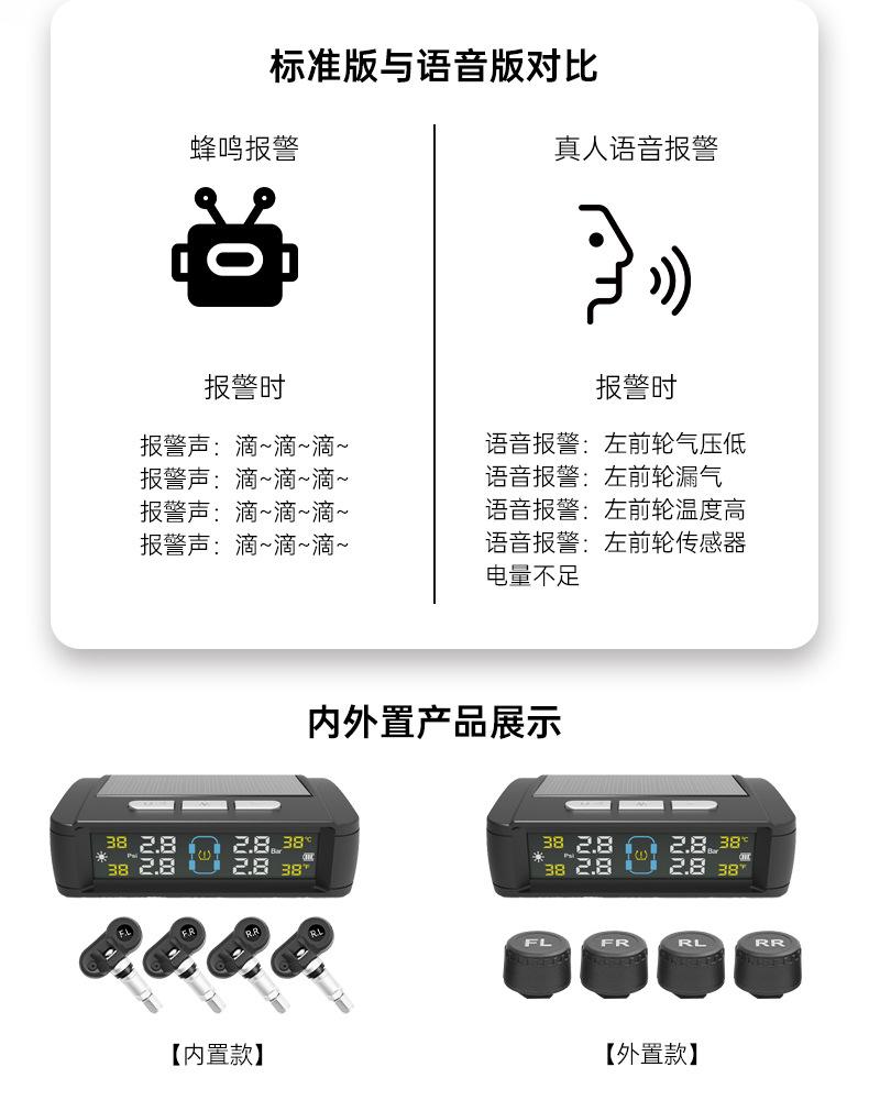 T11 Tire Pressure Monitoring System High-Precision Solar-Powered Tire Pressure Monitor Tpms Tire Pressure Wireless Device Smart