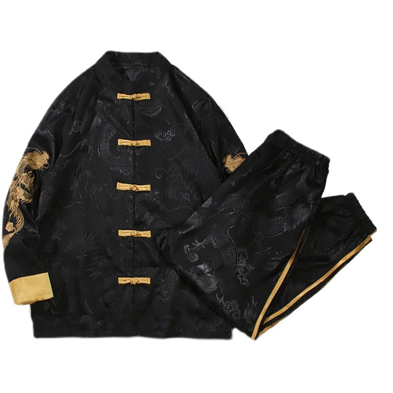 2021 primavera y verano nuevos hombres bordados hanfu estilo chino hebilla Tang traje retro suelto traje de hombre al por mayor