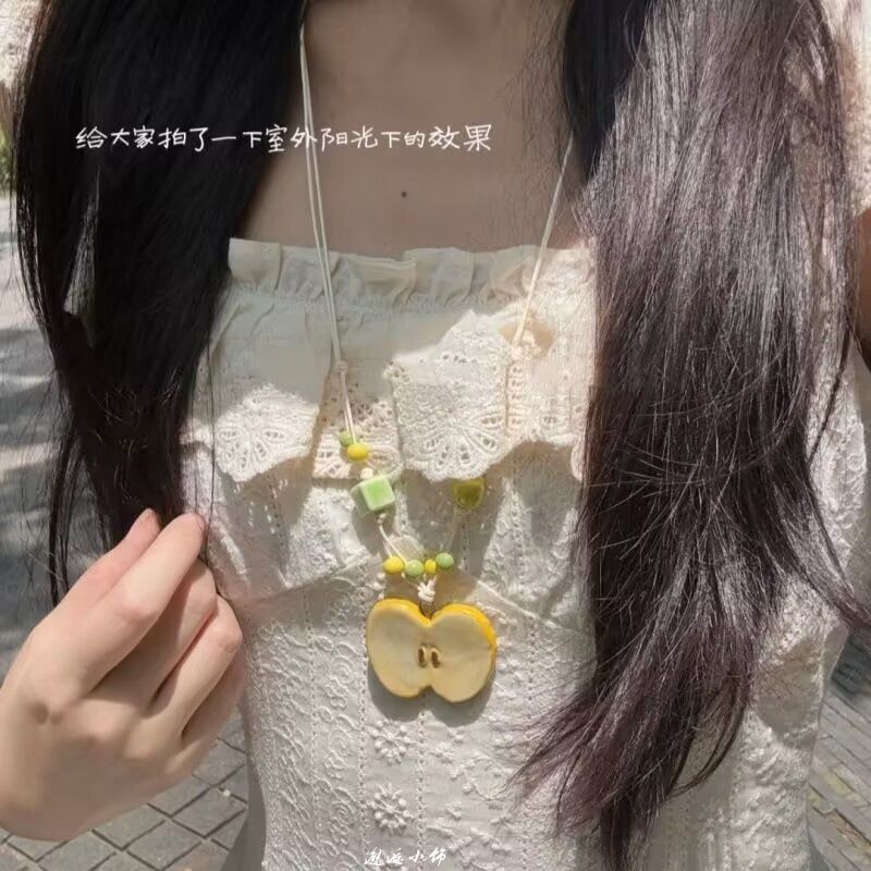 清甜苹果清新多巴胺陶瓷串珠编绳项链小众甜美锁骨显白气质颈链女|undefined