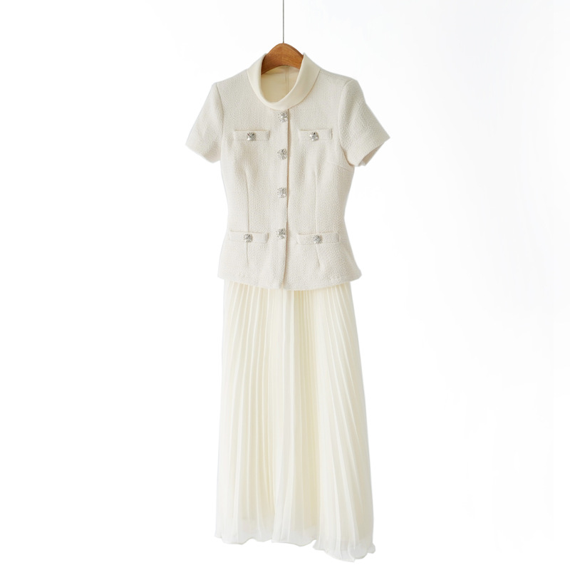 [Same Style in Shopping Malls] S*P Early Spring New Style High-End Diamond Embellished Tweed Splicing Organ Skirt Dress