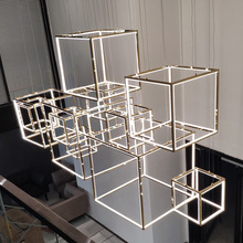 后现代几何正方形吊灯异形空间LED餐厅前台沙盘展厅工程艺术灯具