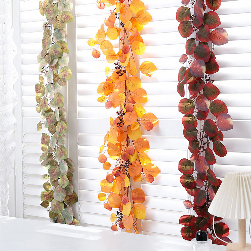Outdoor New Autum Courtyard Artificial Apple Leaf Rattan Outdoor Hanging Decoration Ivy Artificial Eucalyptus Leaf Rattan