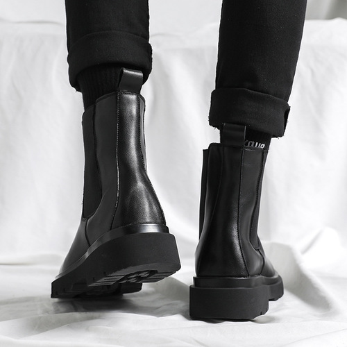 Autumn/Winter Men's Martin Boots Korean Version Chelsea Men's Boots British Style Fleece High Top Men's Shoes 6032-L