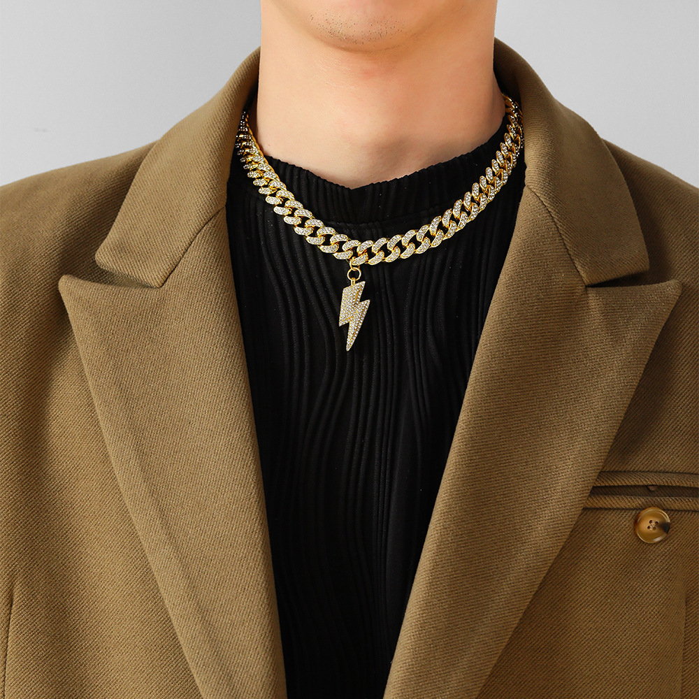 Lightning Hip-Hop Pendant Wholesale New Full Diamond Alloy Cuban Chain European and American Jewelry