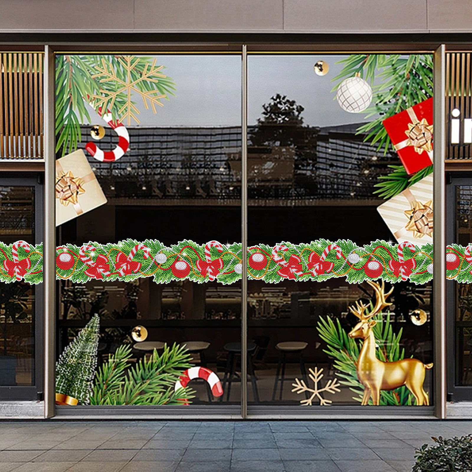 Popular Navidad pegatinas de pared larga pintura diamante casual pegatinas DIY pegatinas de pared pegatinas hechas a mano pegatinas de ventana transparente diamante brillante