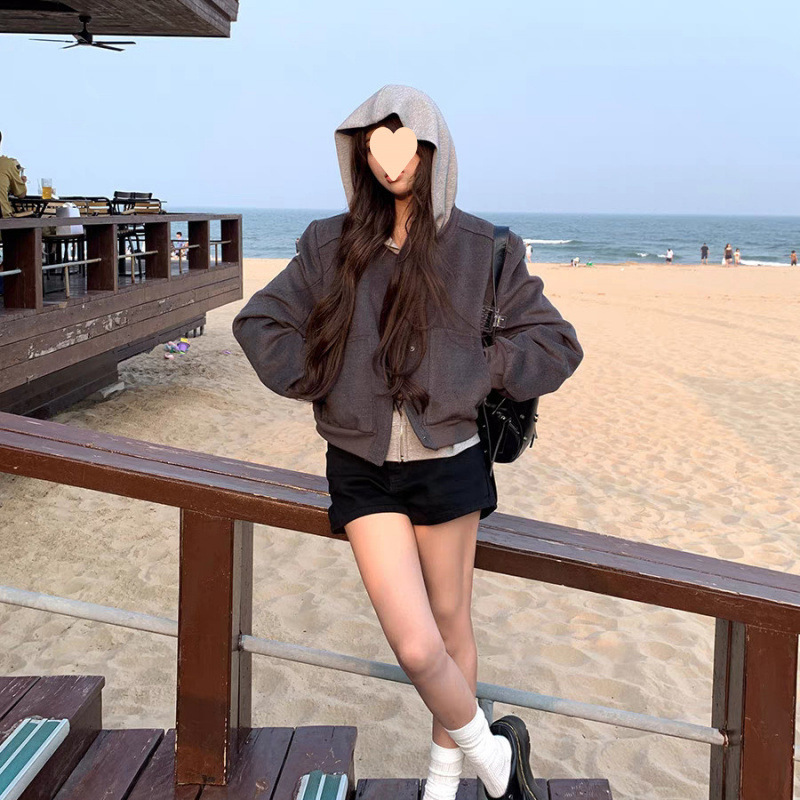 短款外套女开春季2025新款春装火减龄灰色夹克棒球服|undefined