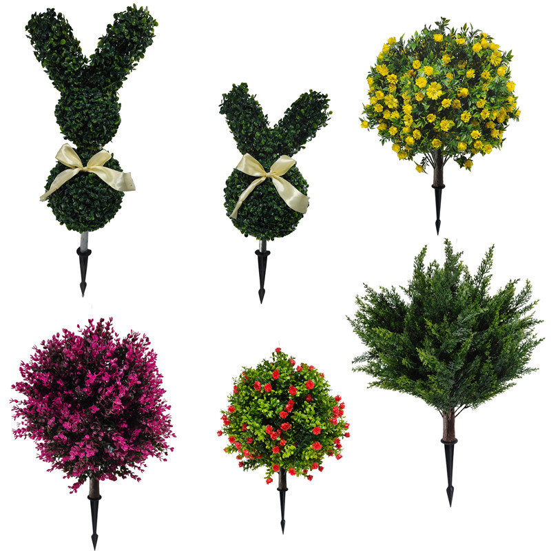 Cross-Border Artificial Boxwood Ground Planters with Green Plants, Christmas Pine Trees, Fir Trees, Easter Bunny Indoor and Outdoor Decorative Plants
