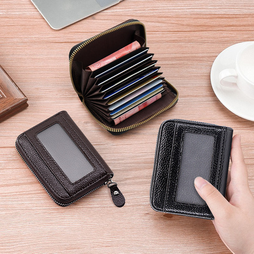 New card holder for women, simple and fashionable ID bag, casual multi-functional wallet card holder, all-in-one bag, men's driver's license leather holder