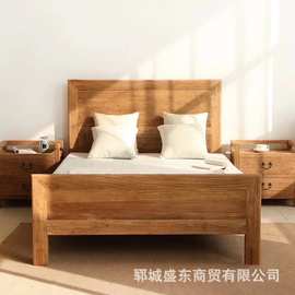 加厚大料老榆木床中式禅意实木单人床双人床仿古卧室家具简约婚床
