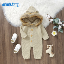 ins热卖春秋冬季新款婴儿宝宝连体连帽毛领连体哈衣爬服