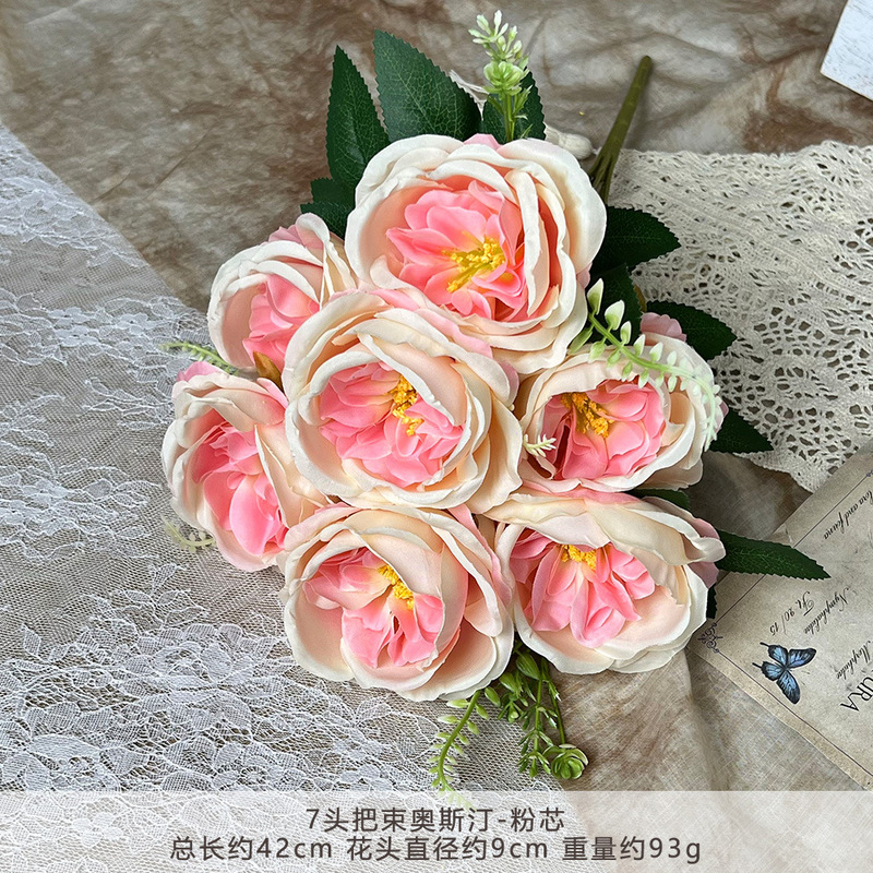 7頭のオースティン造花、シミュレーションブーケ、ウェディングフラワー、人工シルクフラワー、結婚式の景観装飾、地面の配置|undefined