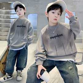 男童春秋款渐变酷帅宽松圆领卫衣秋季休闲套头青少年宽松型上衣潮