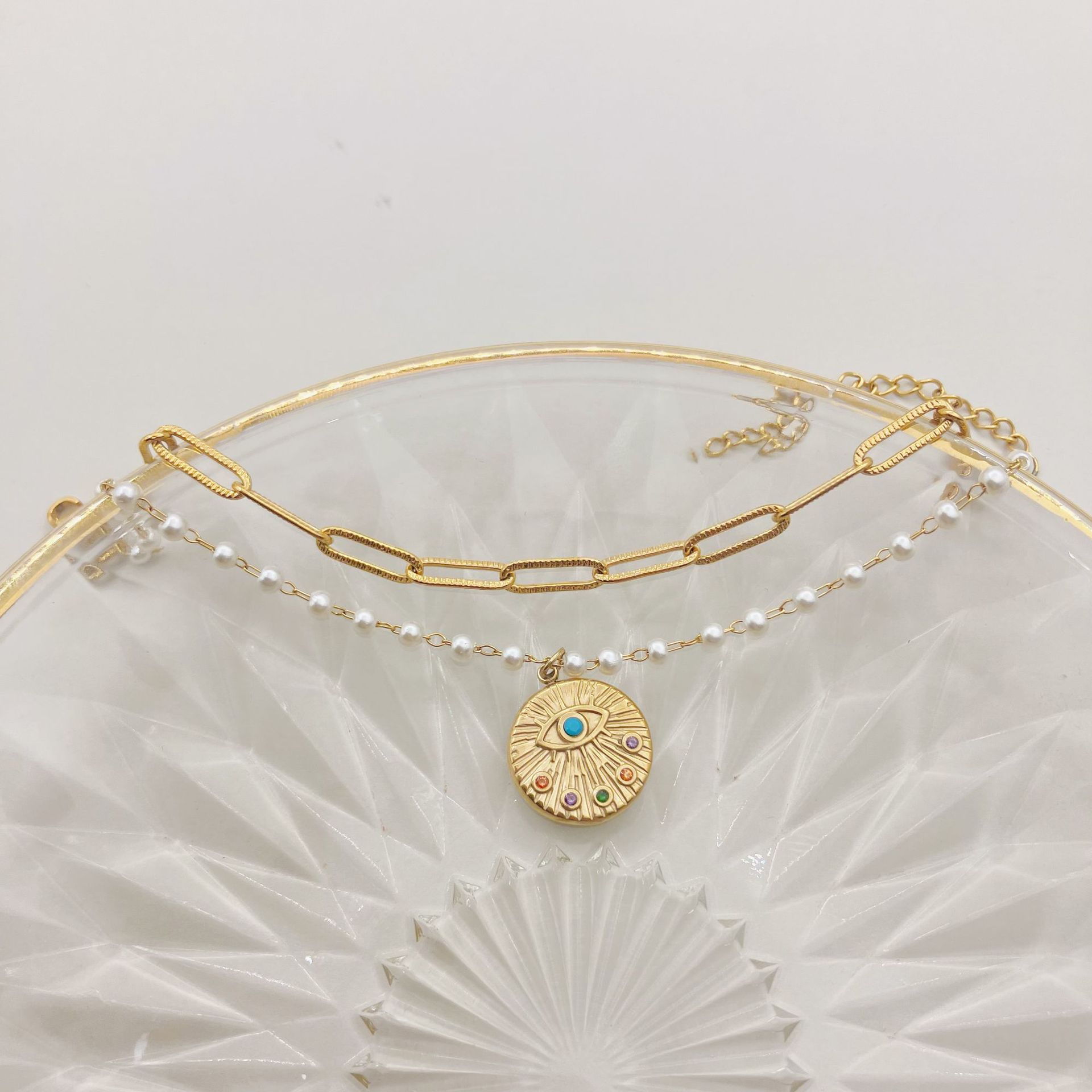 Fashion Devilu0027S Eye Stainless Steel Pearl Plating Inlay Zircon Bracelets 1 Piece