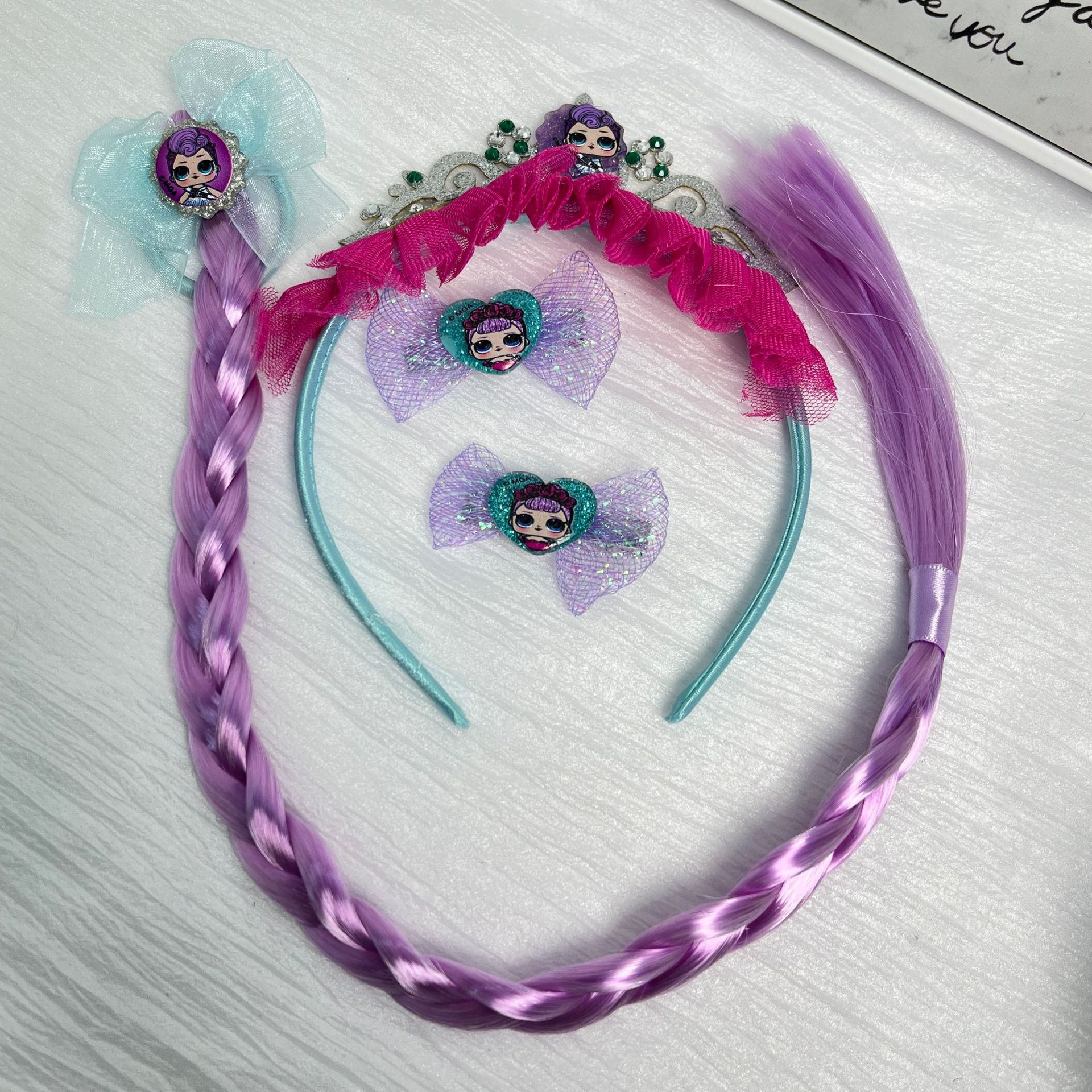 Princesa pareja peluca infantil princesa roljuegos de cabello bandas accesorios de ropa para niñas peluca trenzada corona